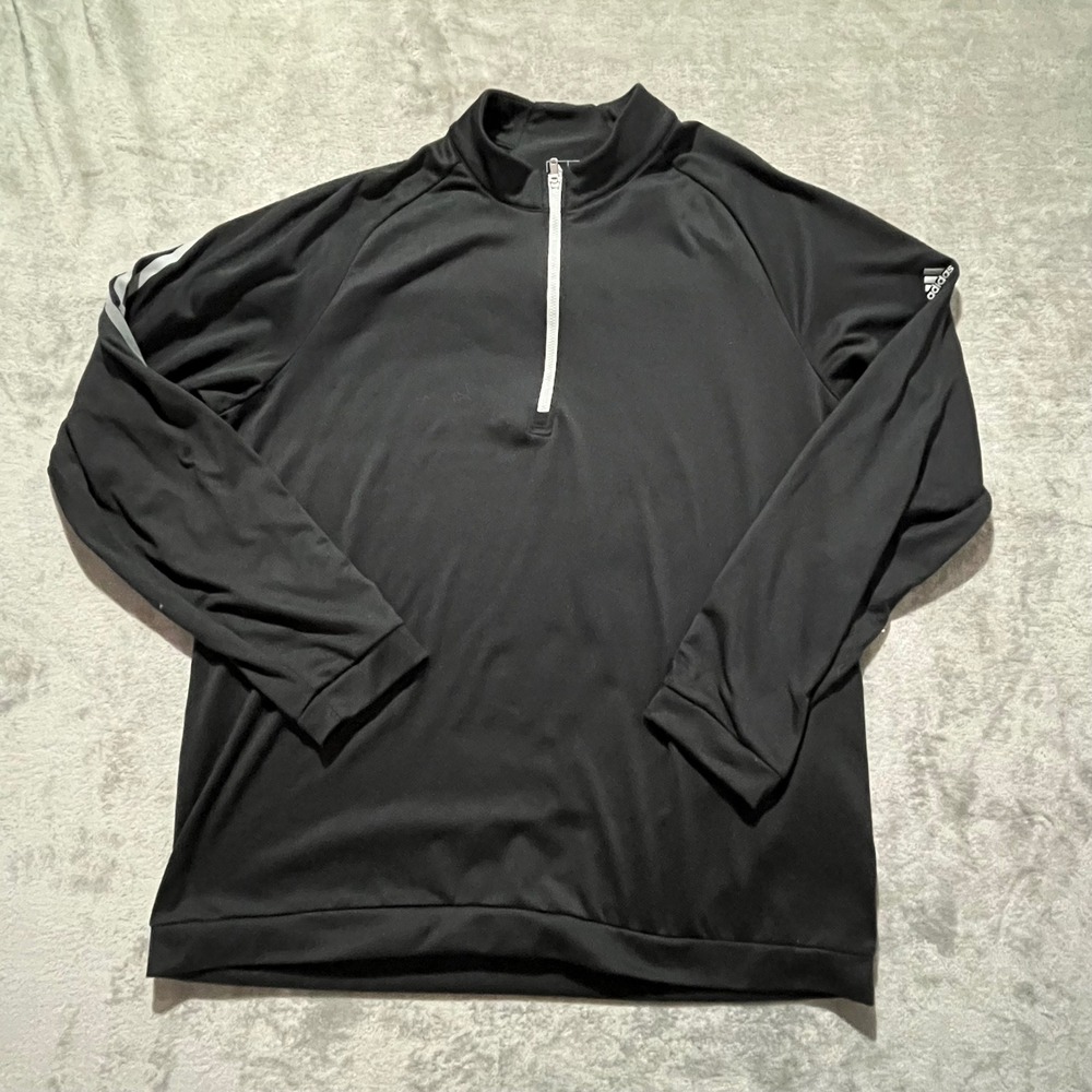 Adidas Golf Quarter Zip Pullover‎ Mens Size L Black 3-Stripe B82468 Activewear